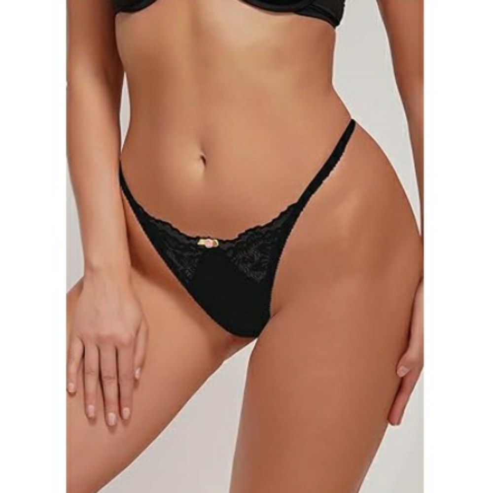 Sexy Underwear Lace Cut Out Thongs Mid Waist Panties Briefs Black New